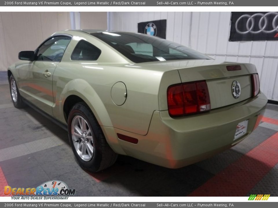 2006 Ford Mustang V6 Premium Coupe Legend Lime Metallic / Red/Dark Charcoal Photo #10