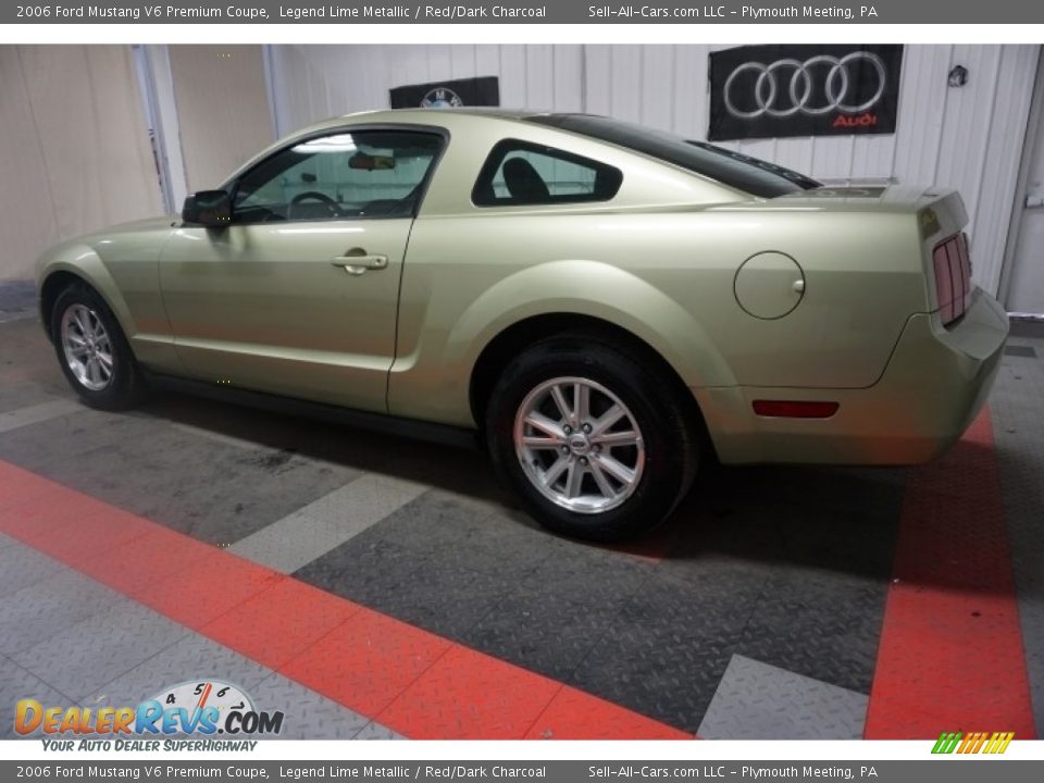 2006 Ford Mustang V6 Premium Coupe Legend Lime Metallic / Red/Dark Charcoal Photo #11