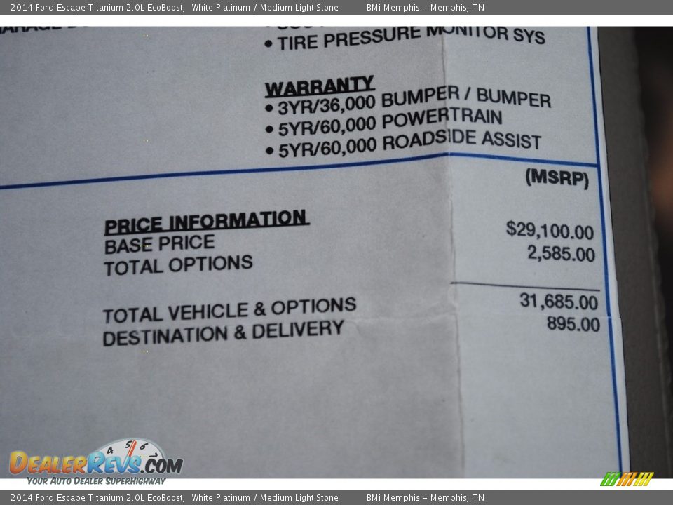 2014 Ford Escape Titanium 2.0L EcoBoost White Platinum / Medium Light Stone Photo #36