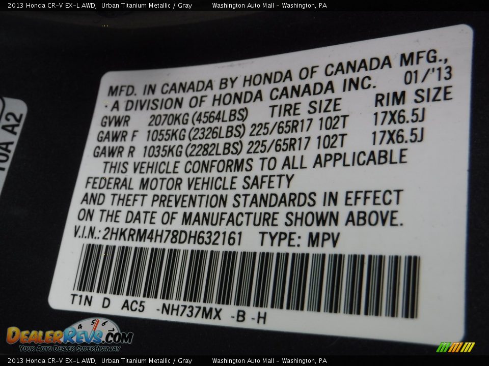 2013 Honda CR-V EX-L AWD Urban Titanium Metallic / Gray Photo #24