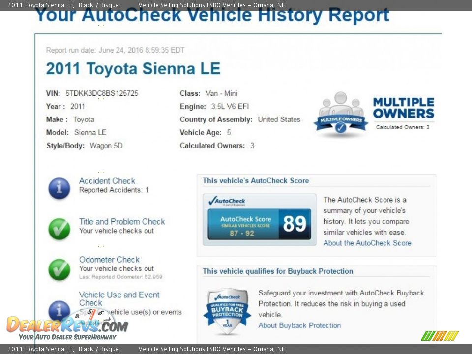 Dealer Info of 2011 Toyota Sienna LE Photo #2