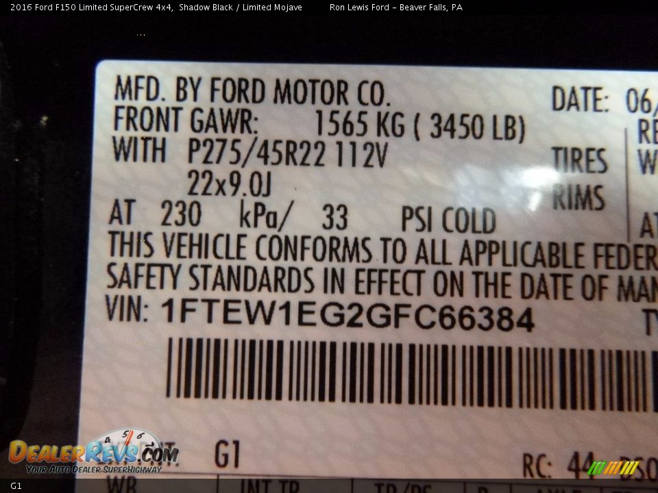 Ford Color Code G1 Shadow Black