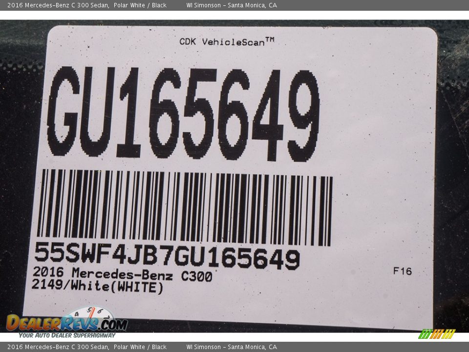 2016 Mercedes-Benz C 300 Sedan Polar White / Black Photo #8