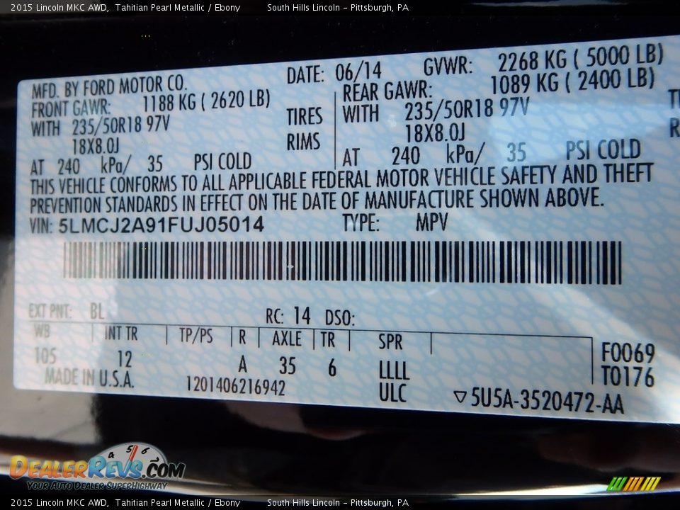 2015 Lincoln MKC AWD Tahitian Pearl Metallic / Ebony Photo #23