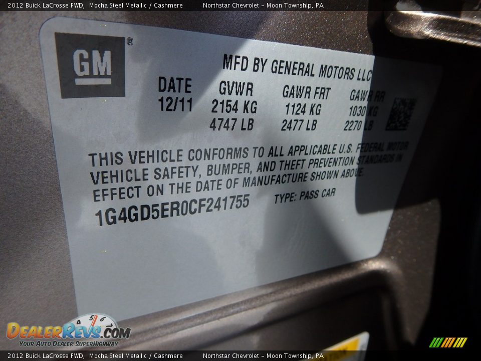 2012 Buick LaCrosse FWD Mocha Steel Metallic / Cashmere Photo #28
