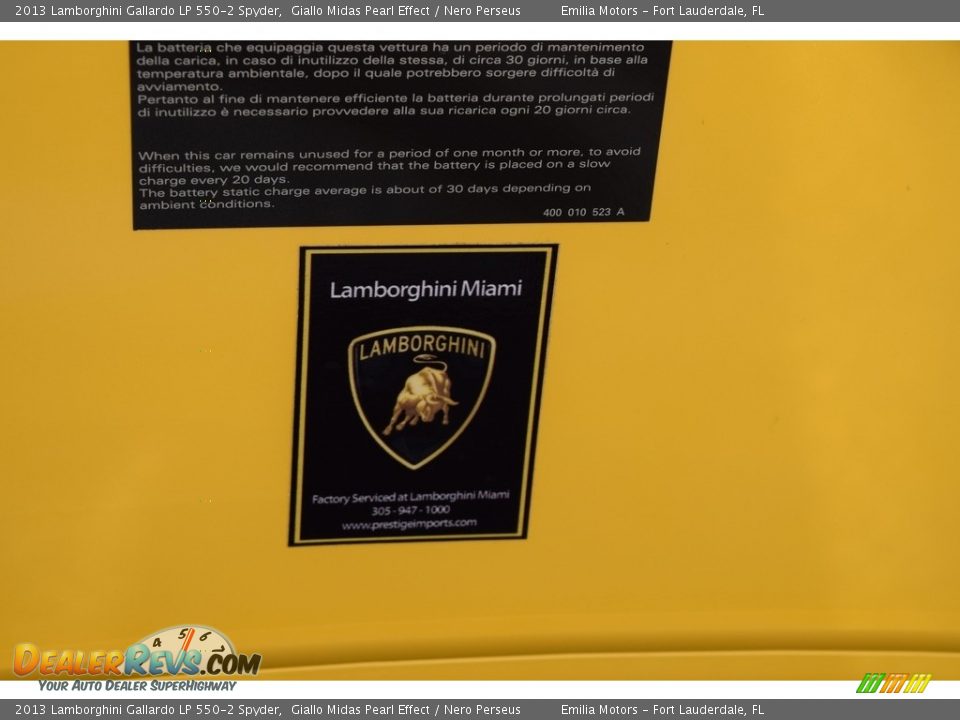 Info Tag of 2013 Lamborghini Gallardo LP 550-2 Spyder Photo #56