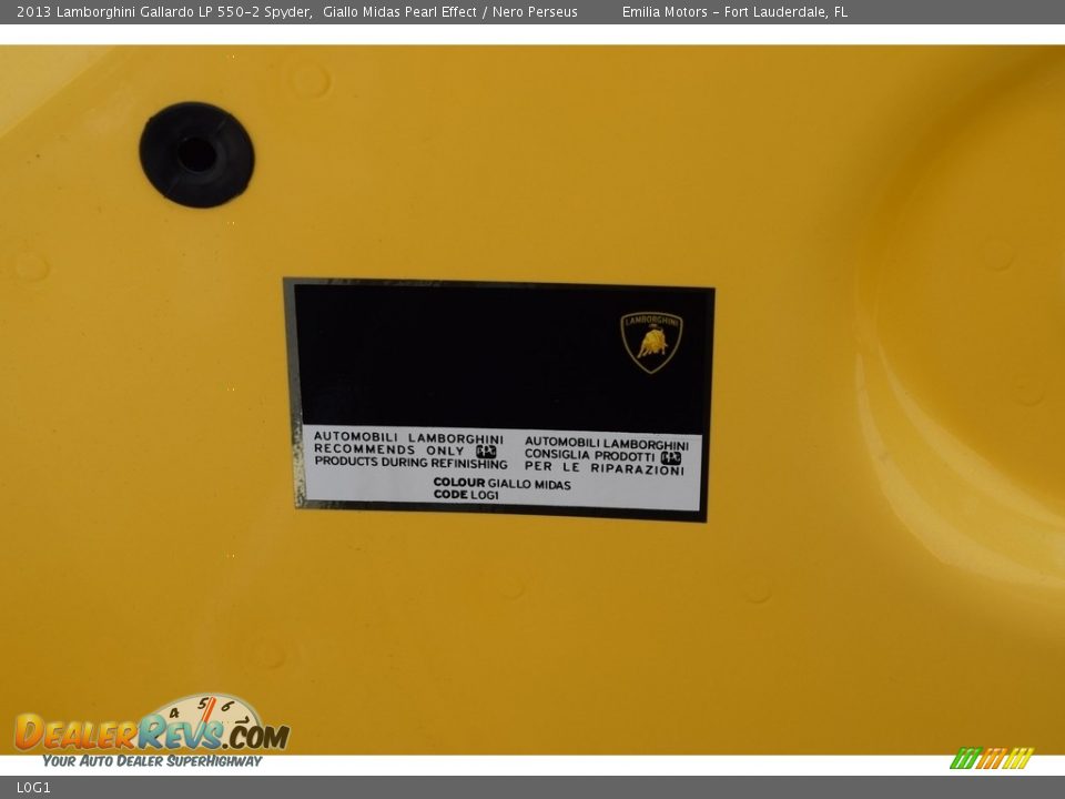 Lamborghini Color Code L0G1 Giallo Midas Pearl Effect