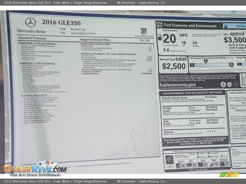 2016 Mercedes-Benz GLE 350 Polar White / Ginger Beige/Espresso Photo #11