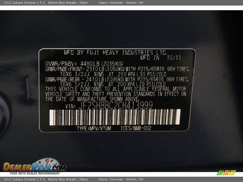 2012 Subaru Forester 2.5 X Marine Blue Metallic / Black Photo #15