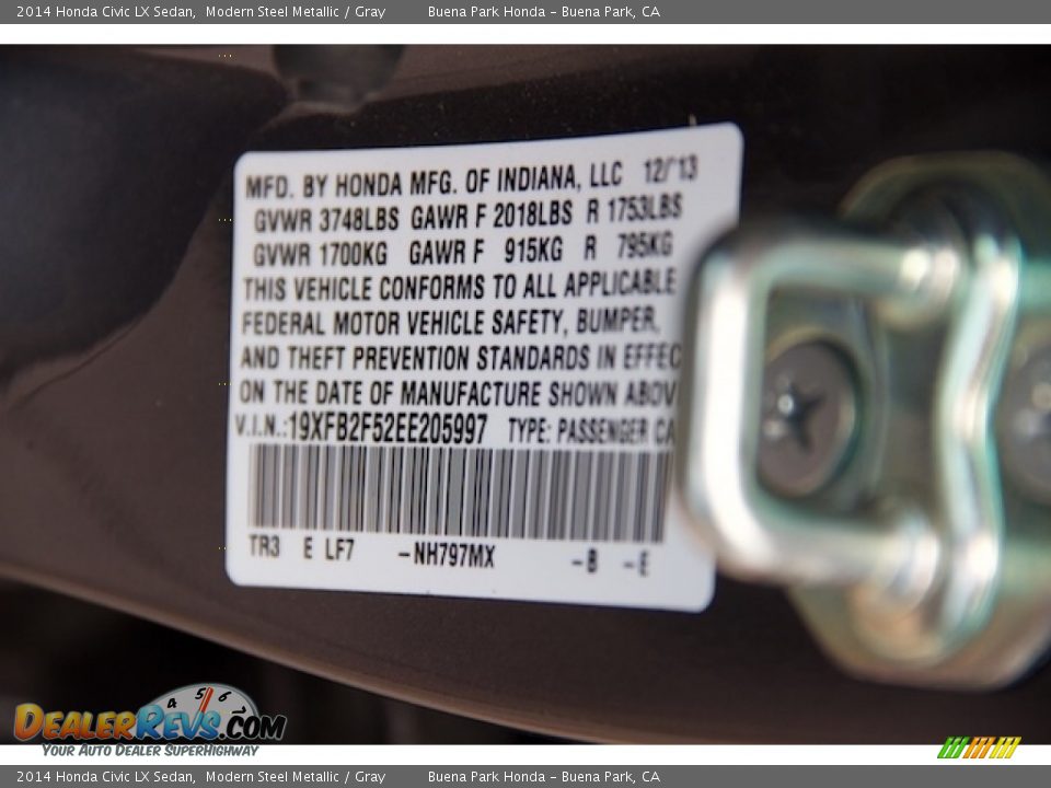 2014 Honda Civic LX Sedan Modern Steel Metallic / Gray Photo #31