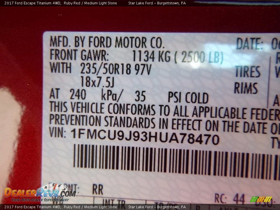 2017 Ford Escape Titanium 4WD Ruby Red / Medium Light Stone Photo #13