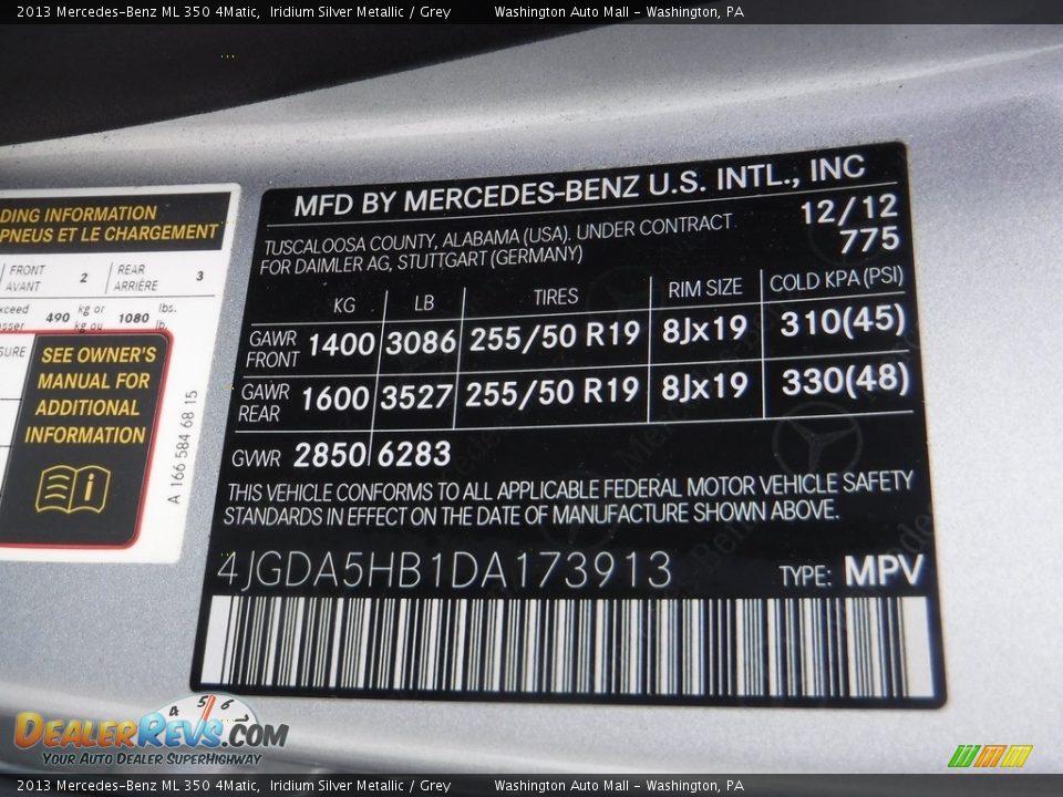 2013 Mercedes-Benz ML 350 4Matic Iridium Silver Metallic / Grey Photo #26