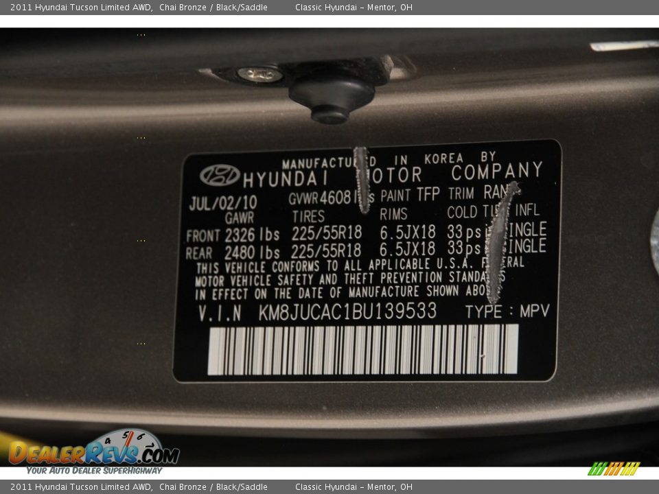 2011 Hyundai Tucson Limited AWD Chai Bronze / Black/Saddle Photo #18