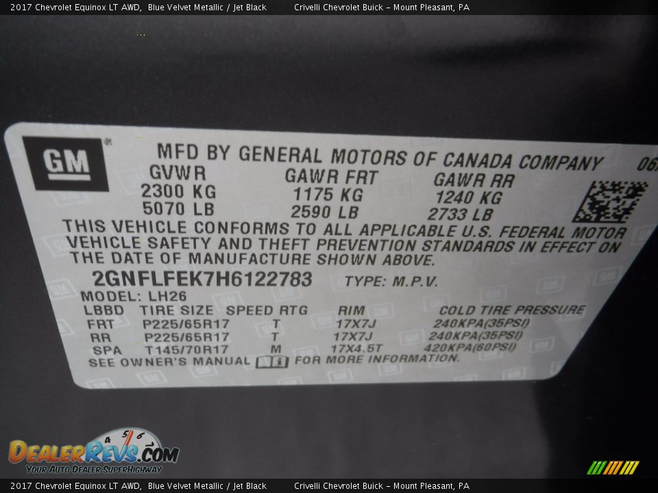 2017 Chevrolet Equinox LT AWD Blue Velvet Metallic / Jet Black Photo #20