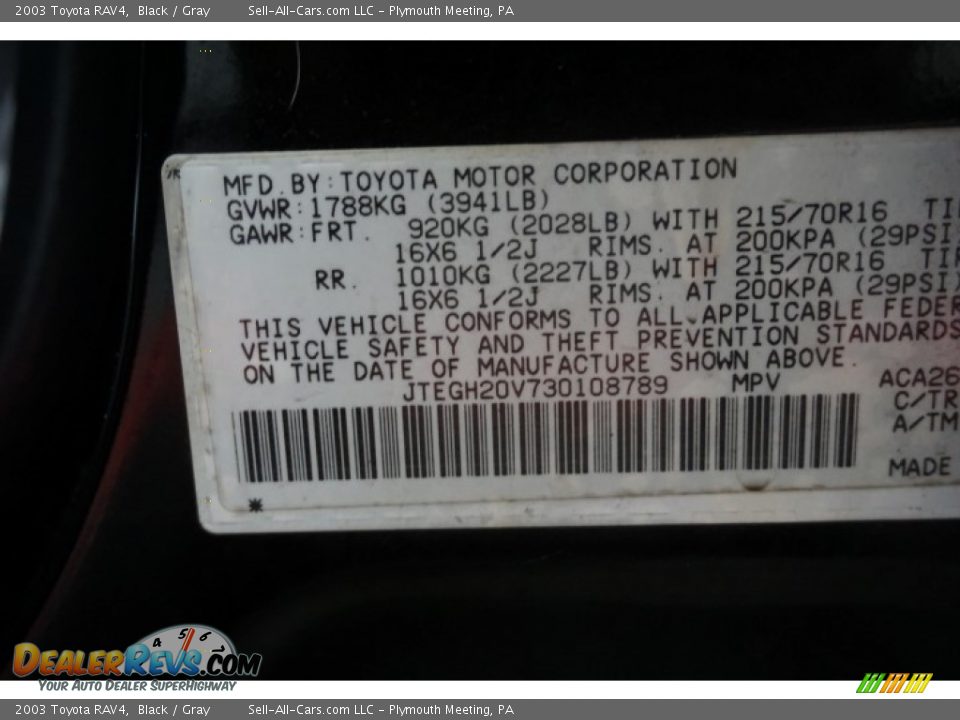 2003 Toyota RAV4 Black / Gray Photo #14