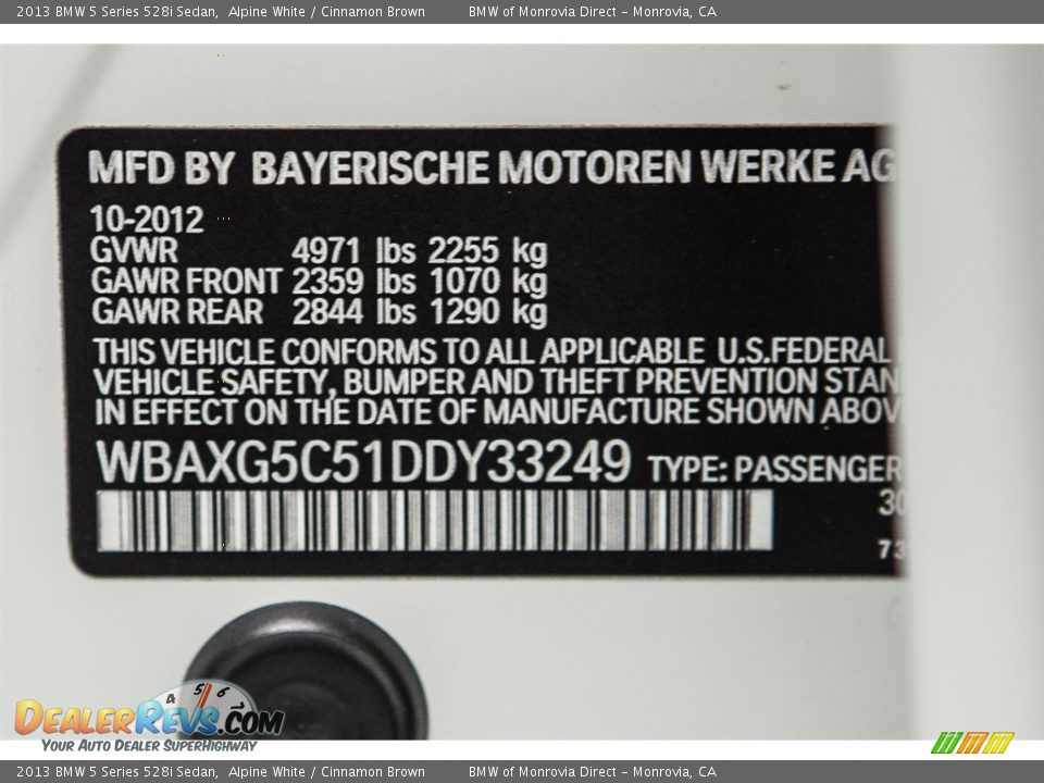 2013 BMW 5 Series 528i Sedan Alpine White / Cinnamon Brown Photo #21