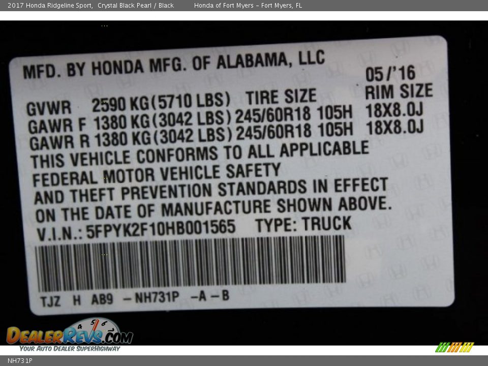 Honda Color Code NH731P Crystal Black Pearl