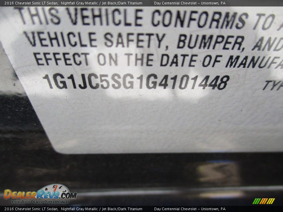 2016 Chevrolet Sonic LT Sedan Nightfall Gray Metallic / Jet Black/Dark Titanium Photo #19