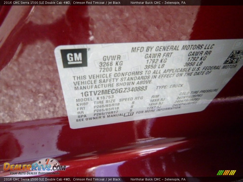 2016 GMC Sierra 1500 SLE Double Cab 4WD Crimson Red Tintcoat / Jet Black Photo #14