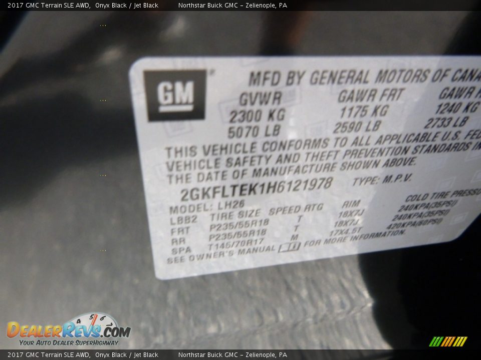 2017 GMC Terrain SLE AWD Onyx Black / Jet Black Photo #14