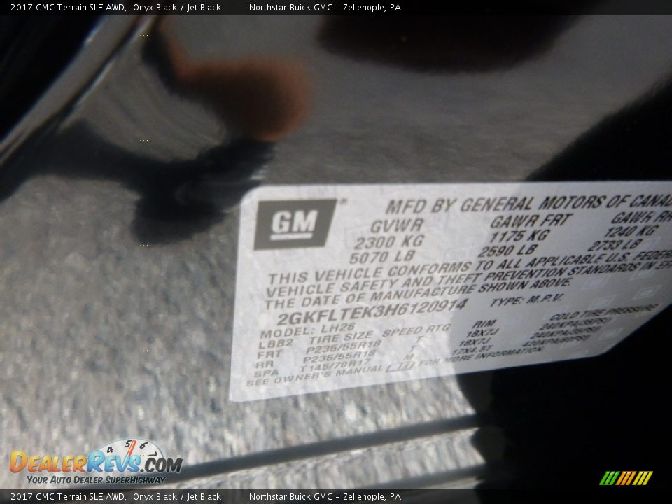 2017 GMC Terrain SLE AWD Onyx Black / Jet Black Photo #17