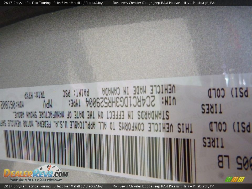 2017 Chrysler Pacifica Touring Billet Silver Metallic / Black/Alloy Photo #16