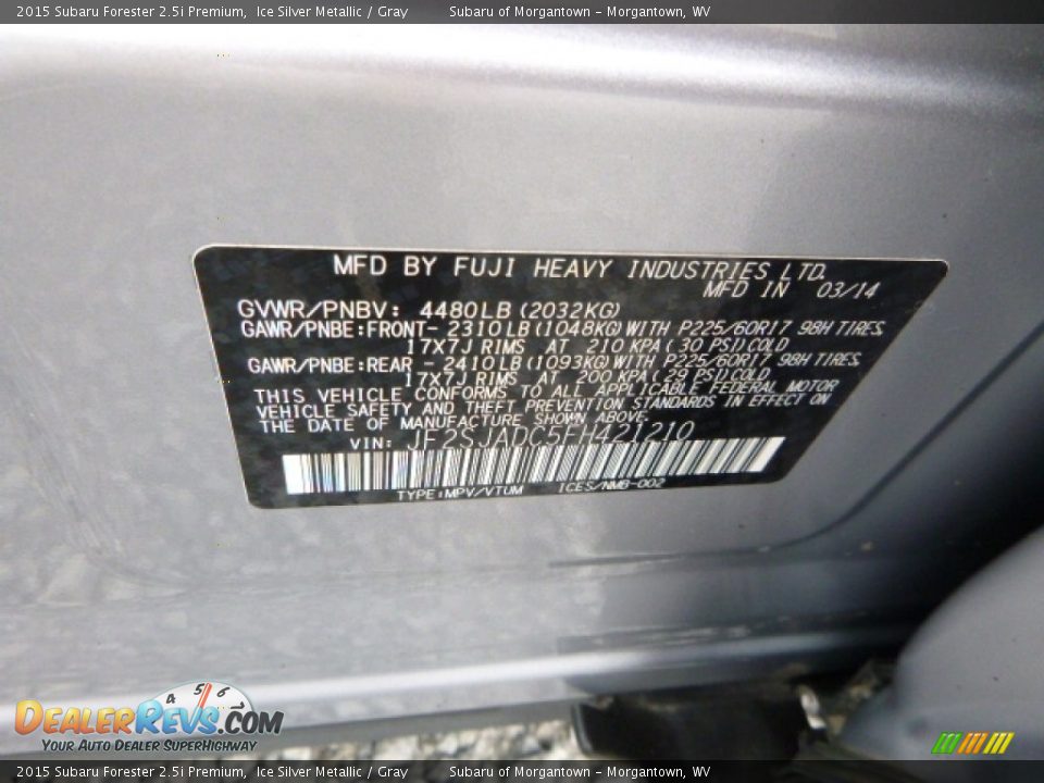 2015 Subaru Forester 2.5i Premium Ice Silver Metallic / Gray Photo #16