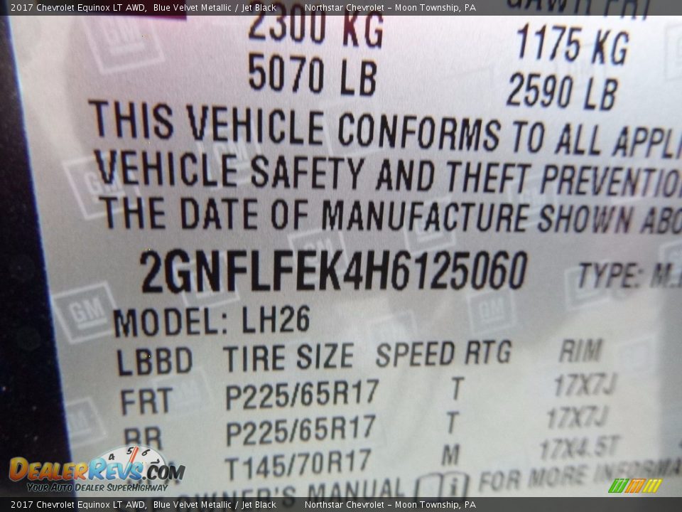 2017 Chevrolet Equinox LT AWD Blue Velvet Metallic / Jet Black Photo #16