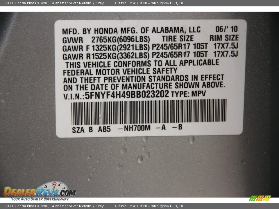 2011 Honda Pilot EX 4WD Alabaster Silver Metallic / Gray Photo #19