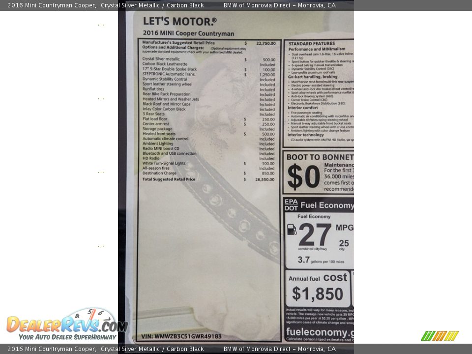 2016 Mini Countryman Cooper Crystal Silver Metallic / Carbon Black Photo #11