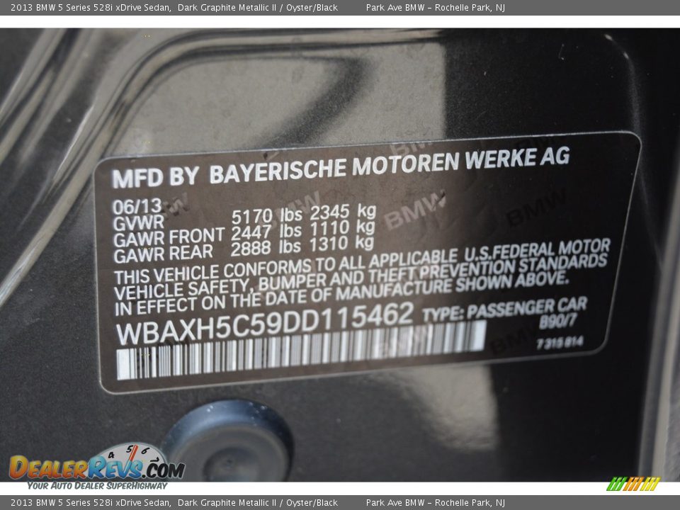 2013 BMW 5 Series 528i xDrive Sedan Dark Graphite Metallic II / Oyster/Black Photo #33