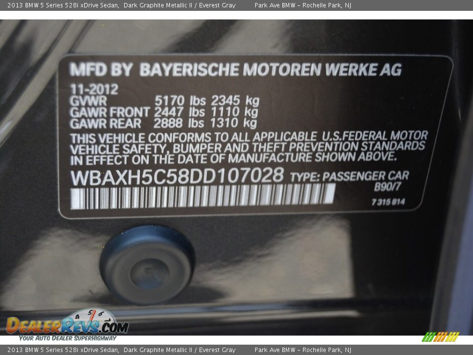 2013 BMW 5 Series 528i xDrive Sedan Dark Graphite Metallic II / Everest Gray Photo #33