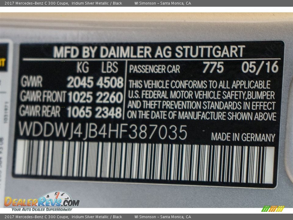 2017 Mercedes-Benz C 300 Coupe Iridium Silver Metallic / Black Photo #6