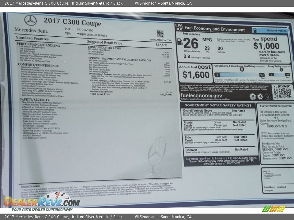 2017 Mercedes-Benz C 300 Coupe Iridium Silver Metallic / Black Photo #11