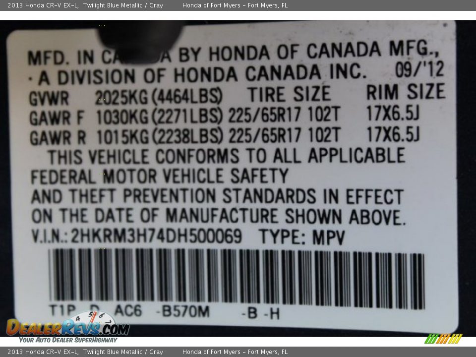 2013 Honda CR-V EX-L Twilight Blue Metallic / Gray Photo #34