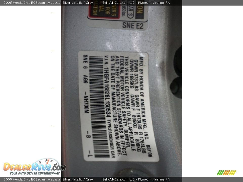 2006 Honda Civic EX Sedan Alabaster Silver Metallic / Gray Photo #14