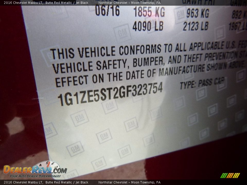 2016 Chevrolet Malibu LT Butte Red Metallic / Jet Black Photo #15