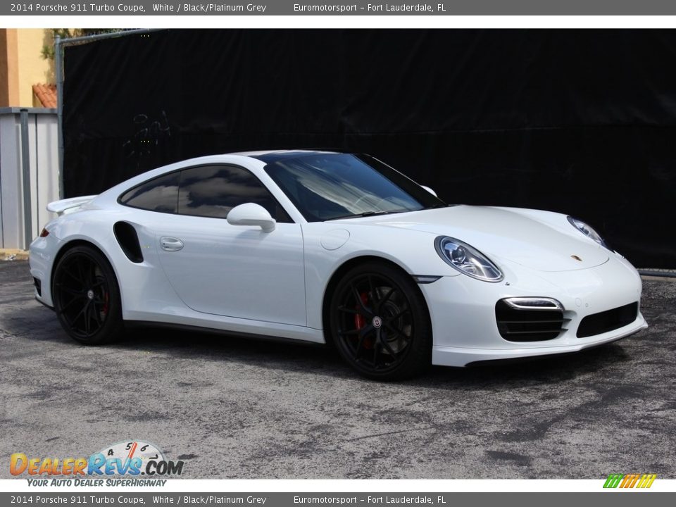 2014 Porsche 911 Turbo Coupe White / Black/Platinum Grey Photo #4
