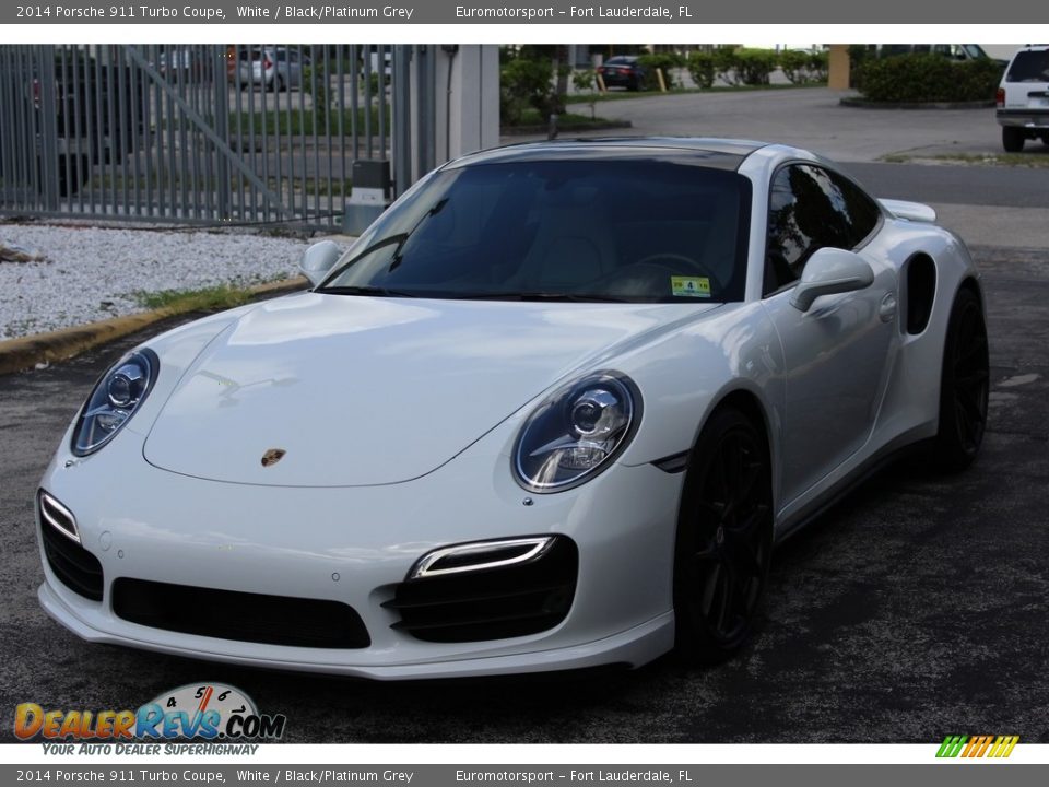 2014 Porsche 911 Turbo Coupe White / Black/Platinum Grey Photo #43