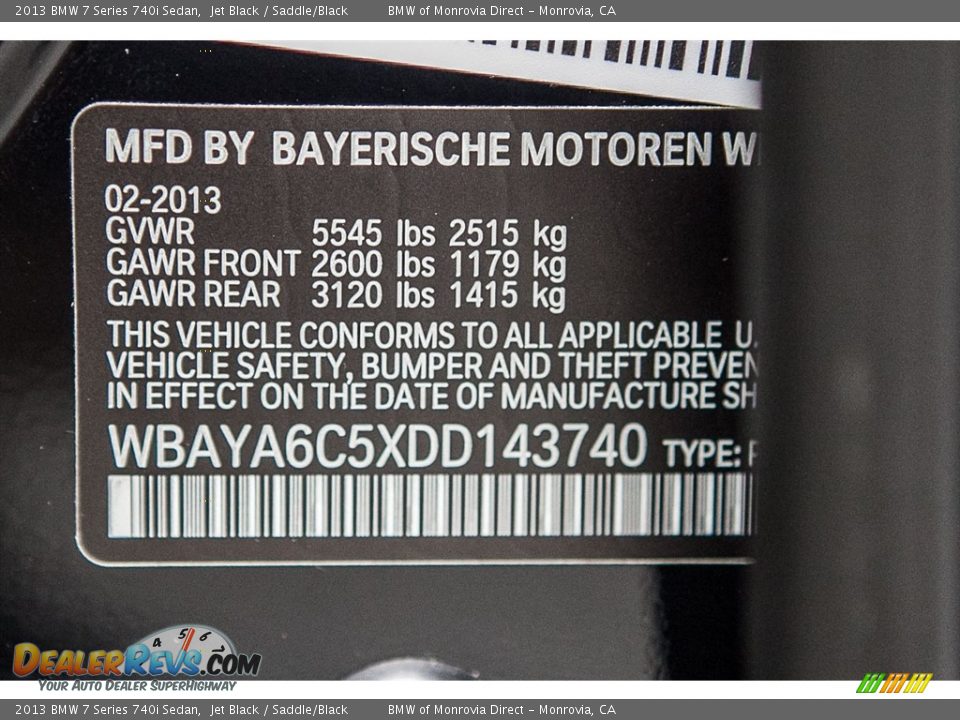 2013 BMW 7 Series 740i Sedan Jet Black / Saddle/Black Photo #20