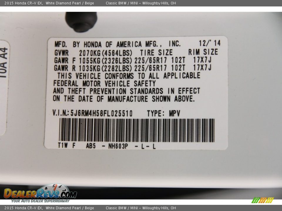 2015 Honda CR-V EX White Diamond Pearl / Beige Photo #21
