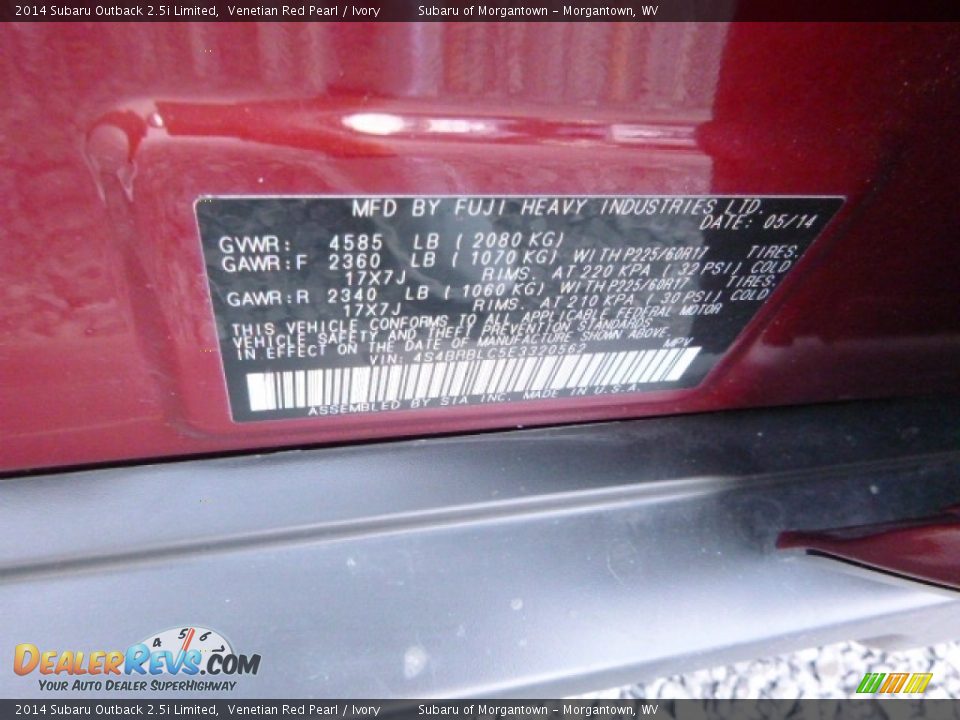 2014 Subaru Outback 2.5i Limited Venetian Red Pearl / Ivory Photo #16