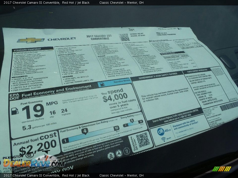 2017 Chevrolet Camaro SS Convertible Red Hot / Jet Black Photo #5