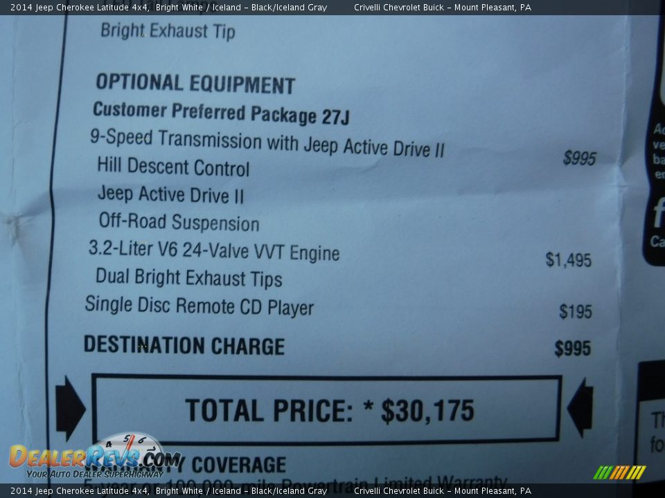 2014 Jeep Cherokee Latitude 4x4 Bright White / Iceland - Black/Iceland Gray Photo #35