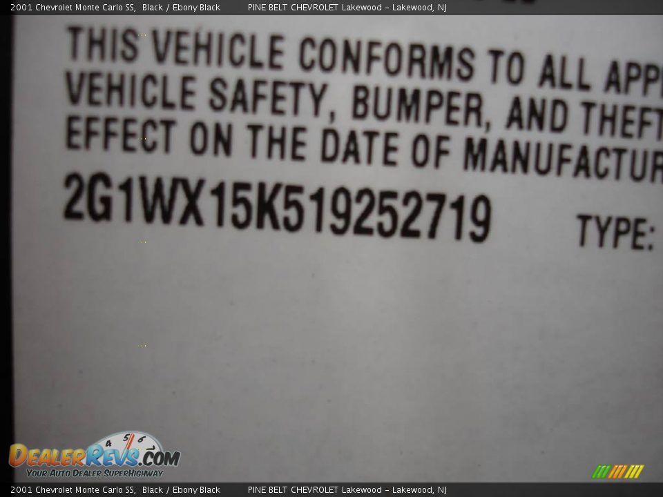 2001 Chevrolet Monte Carlo SS Black / Ebony Black Photo #15