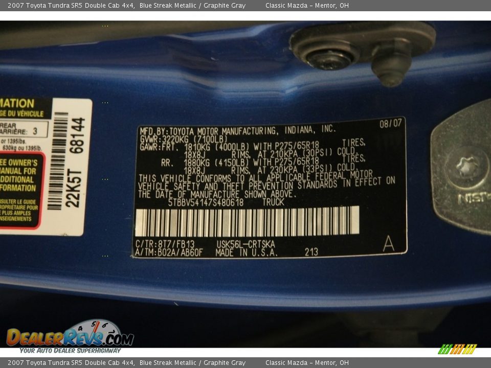 2007 Toyota Tundra SR5 Double Cab 4x4 Blue Streak Metallic / Graphite Gray Photo #16