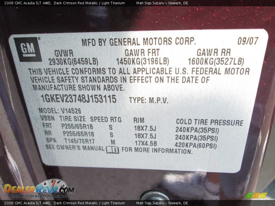 2008 GMC Acadia SLT AWD Dark Crimson Red Metallic / Light Titanium Photo #30