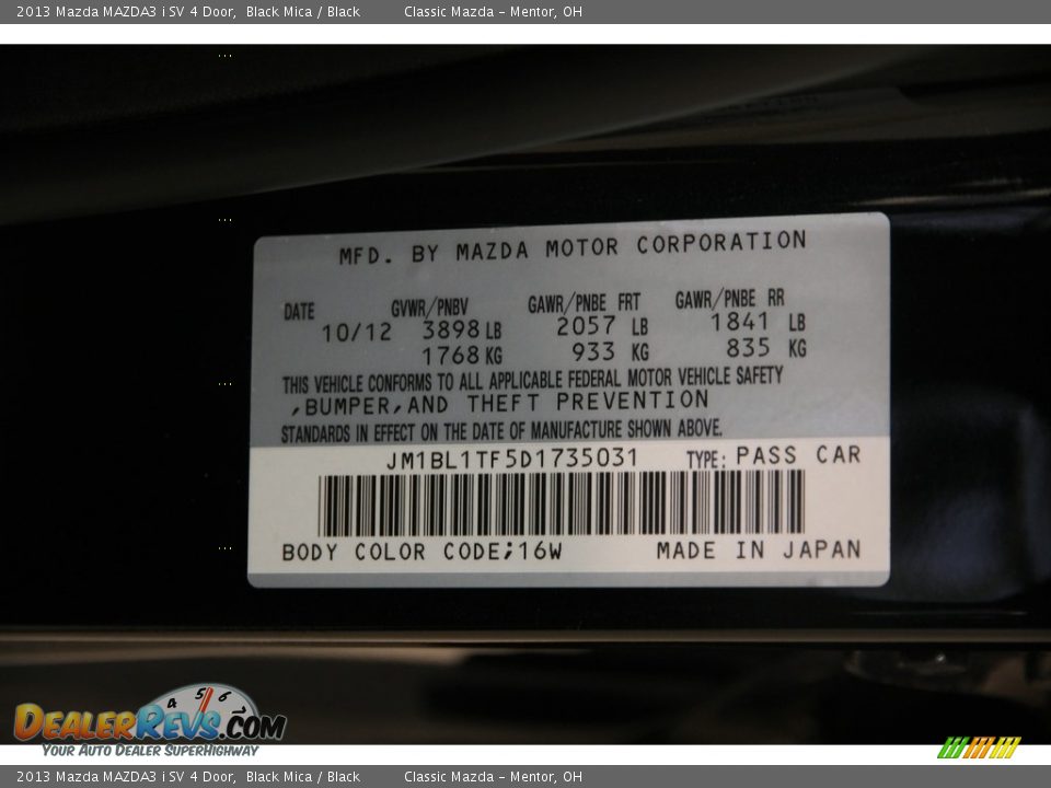 2013 Mazda MAZDA3 i SV 4 Door Black Mica / Black Photo #16