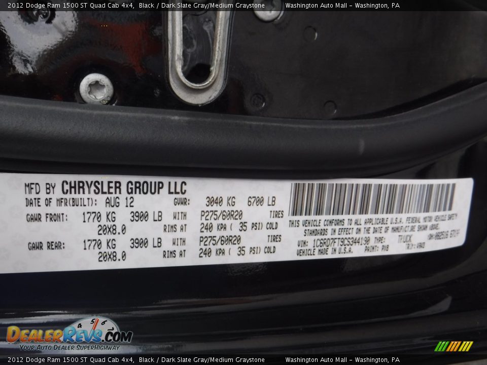 2012 Dodge Ram 1500 ST Quad Cab 4x4 Black / Dark Slate Gray/Medium Graystone Photo #24