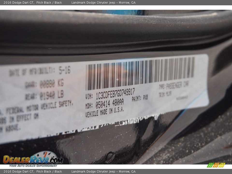 2016 Dodge Dart GT Pitch Black / Black Photo #10